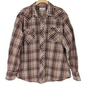 WRANGLER WRANCHER Shirt 24" Across Chest 25" Length Brown Plaid Flannel Western